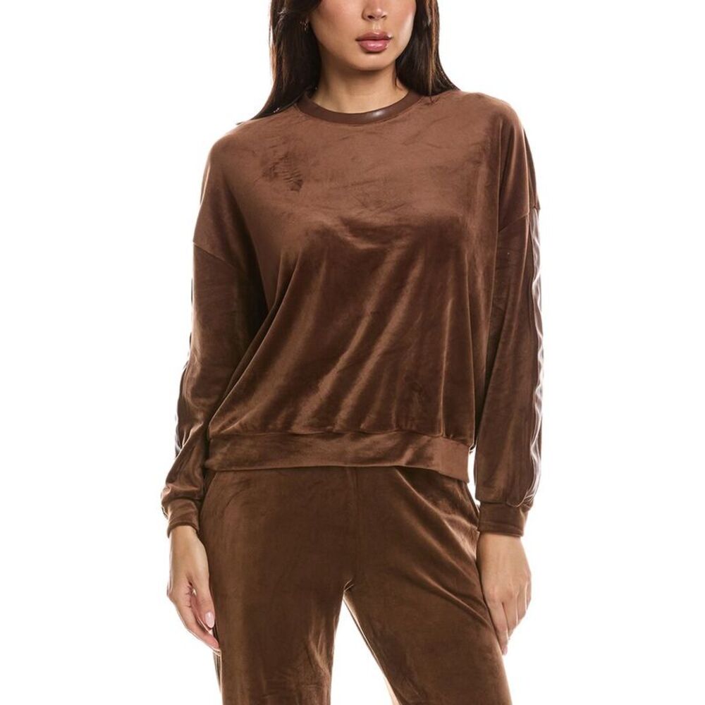 Knit Riot Womens  Velour Lounge Crewneck Sweatshirt, Brown